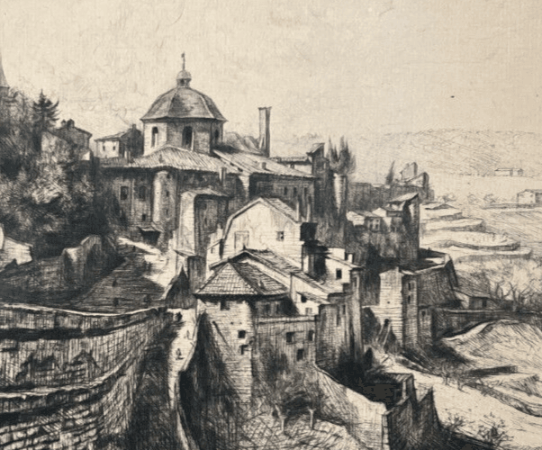 Etching Original Pierre Louis MOREAU (1876-1960) Le Château d'Aubenas (Ardèche) image 2