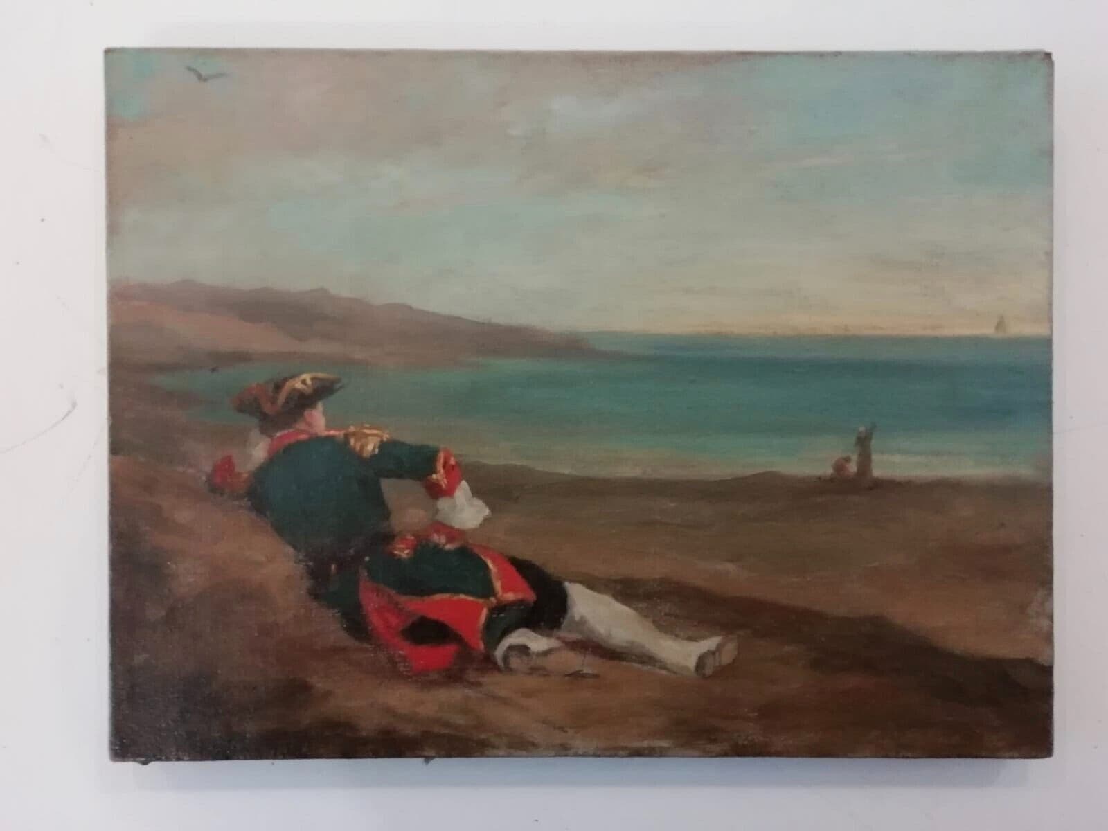 Antique Painting Original Landscape, Sea, Military image 7