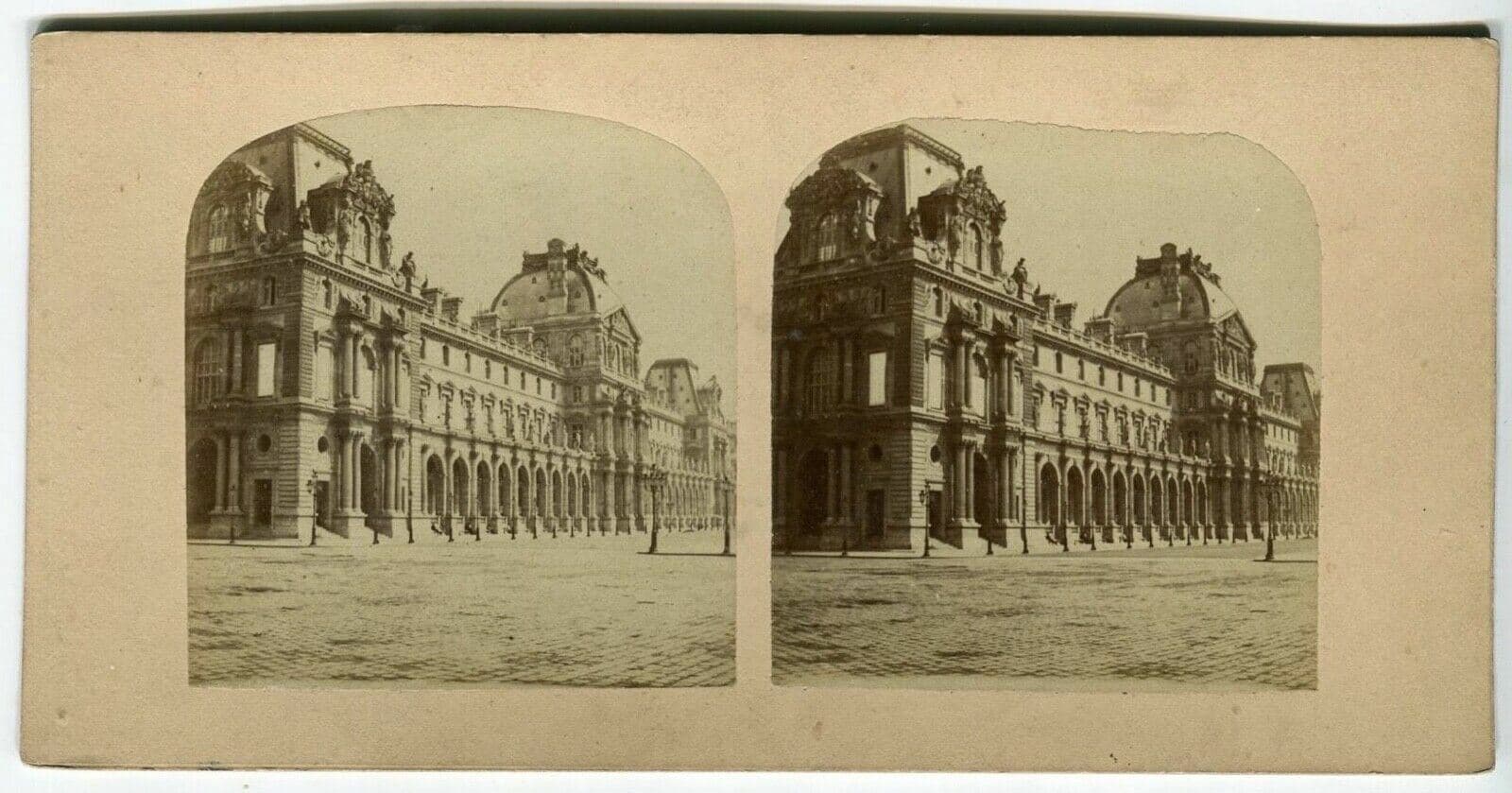 Vintage Stereoview Photograph Louvre Paris - Lecocq-Frêné - Albumen 1860 image 1