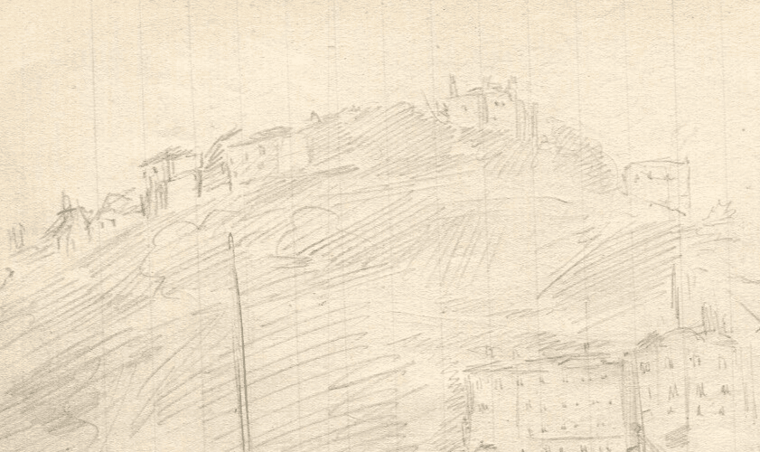 Vintage Pencil Drawing Original Boat, Village, Landscape Artwork image 2