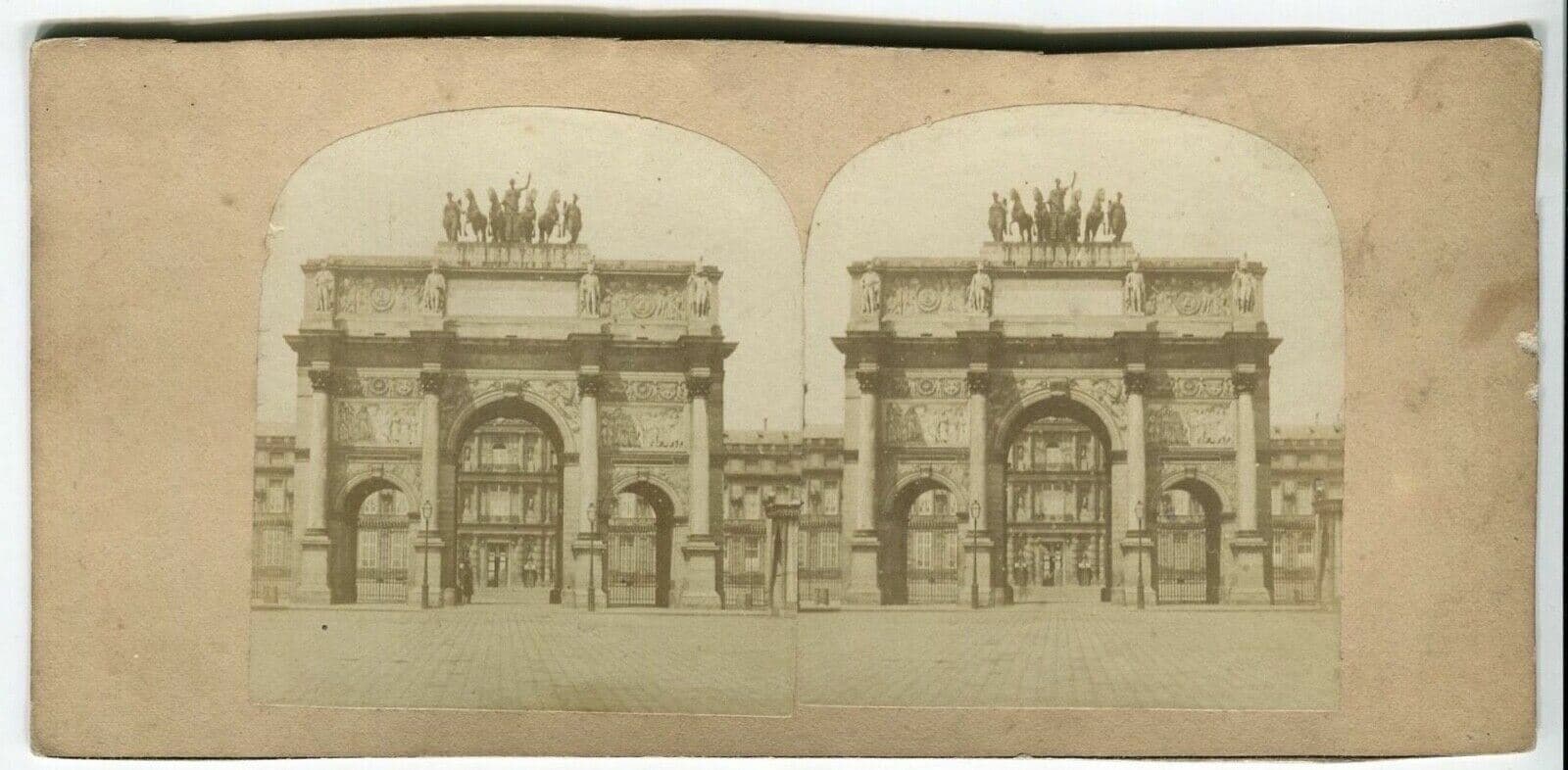 Vintage Stereoview Photograph Arc de triomphe Carrousel Paris Lecocq-Frêné 1860 image 1