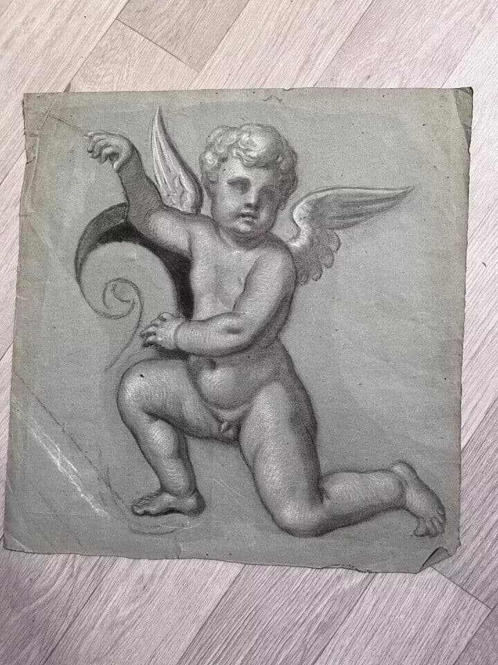 Original Original Antique Pencil 18th century Drawing Nude Angel image 7