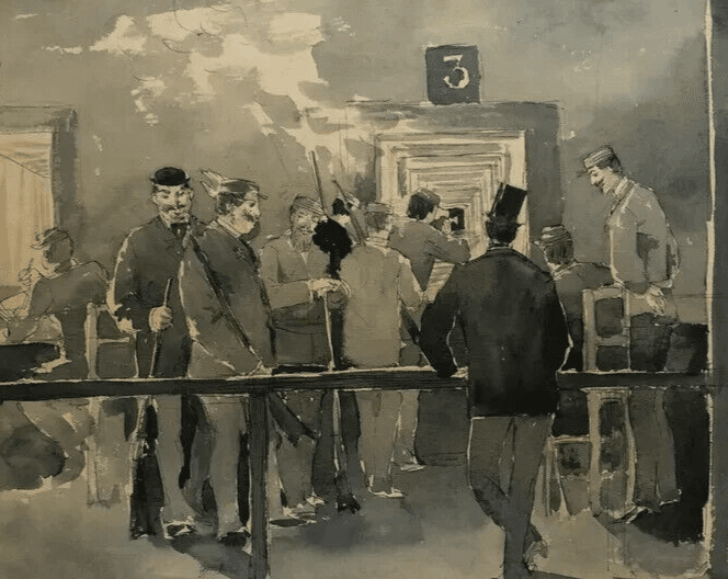 Vintage Ink Drawing 19th century Original Shooting Range, Rifle Artwork image 1