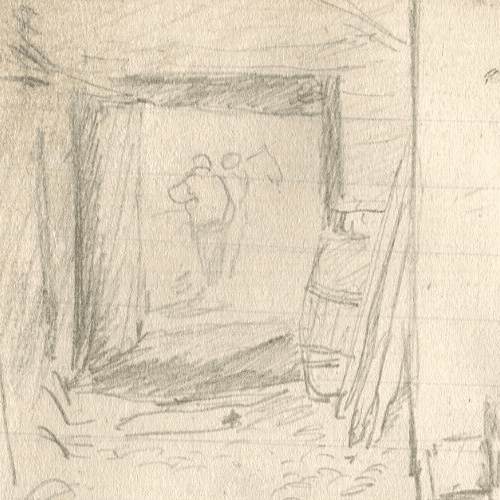 Antique Pencil Drawing Original House, Interior, Scene of life image 6
