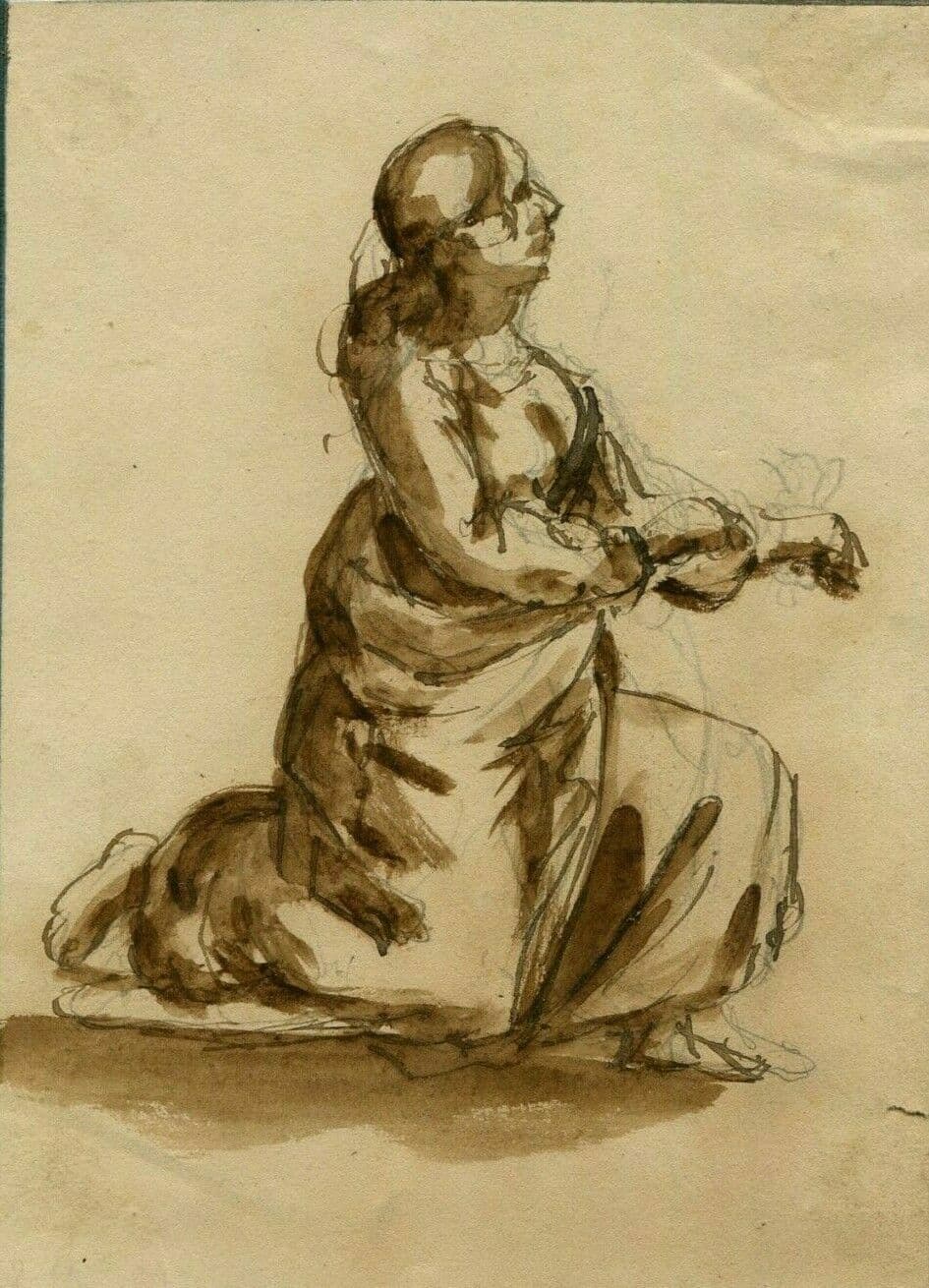 Drawing 19th century Praying Woman image 1