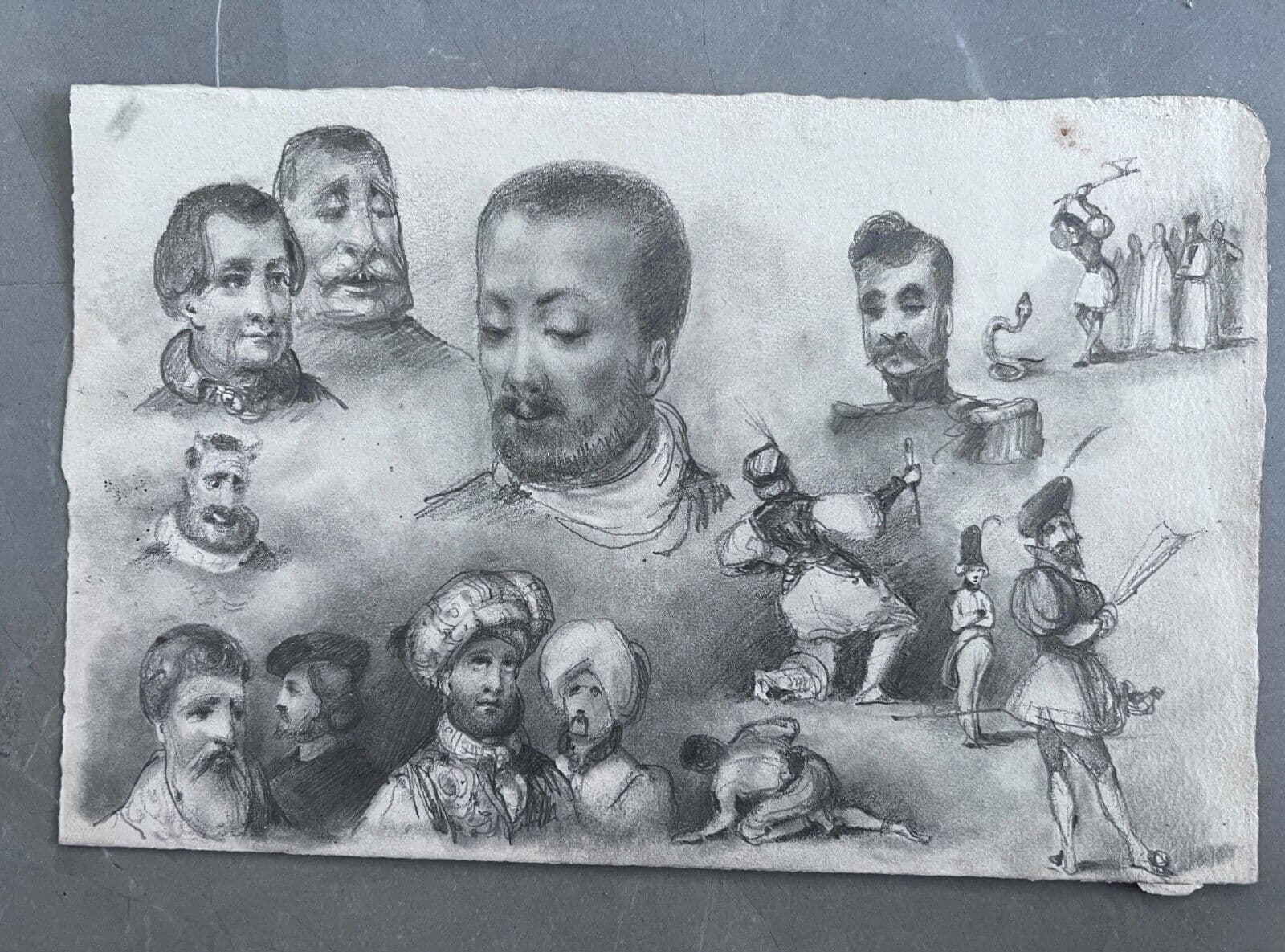 Antique Original Drawing 19th century by Augustin Roger Men Portraits image 5