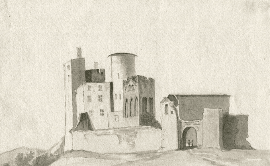 Antique Ink Drawing 0riginal 19th century Castle, Landscape, Architecture image 2