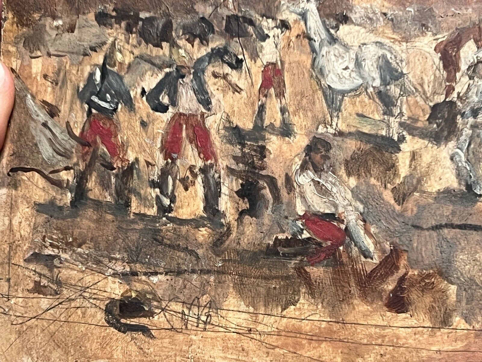 Antique Painting Original People, Military, War, Landscape signed 19th century image 5