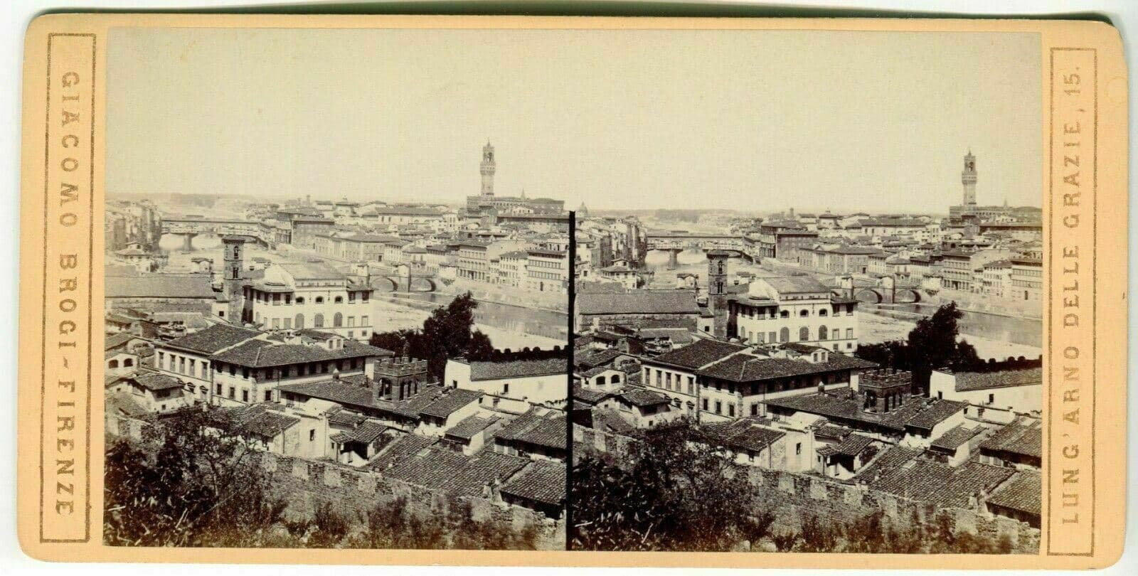 Giacomo BROGI - Florence. Panorama, Italie c. 1870 Vintage Stereoview image 1