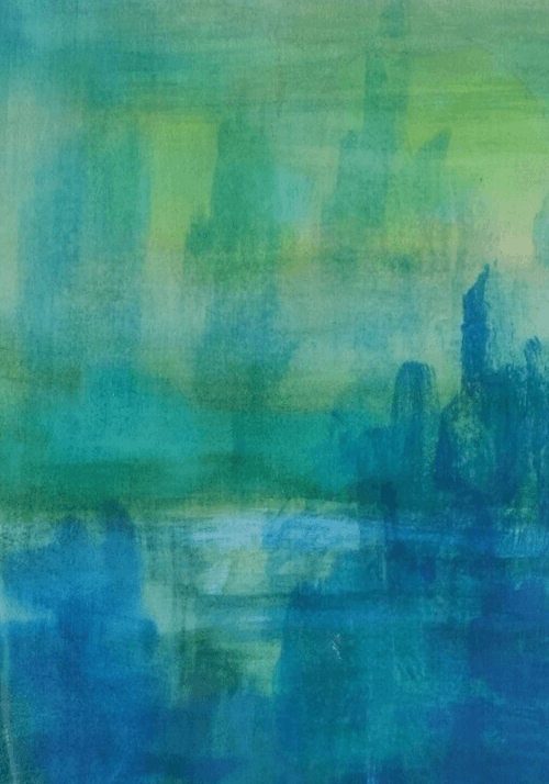 Modern Vintage Drawing Original Green and Blue Abstraction image 2
