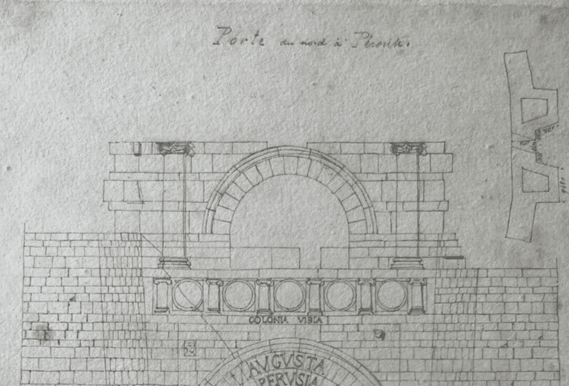 Drawing 19th century Original Antique Pencil North Door, Perouse, Architecture image 3