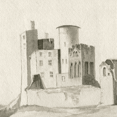 Antique Ink Drawing 0riginal 19th century Castle, Landscape, Architecture image 3