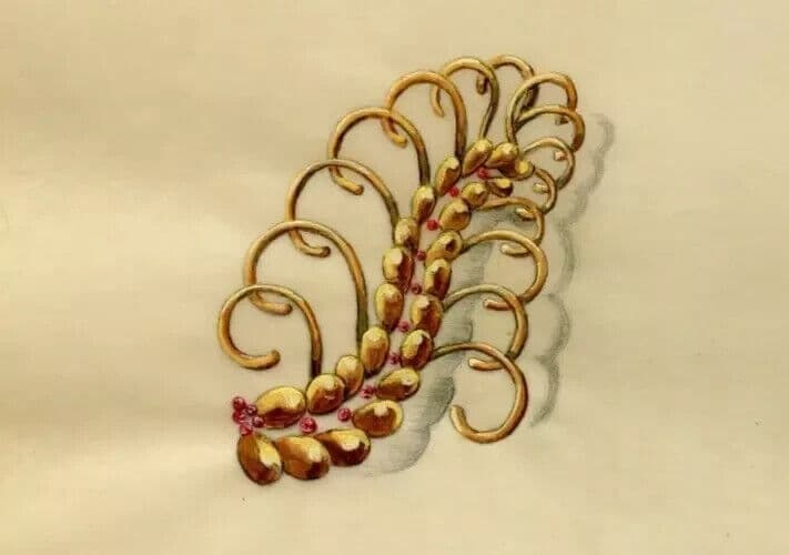 Vintage Drawing Art Deco Original Jewelry Ruby Gold Brooch image 5