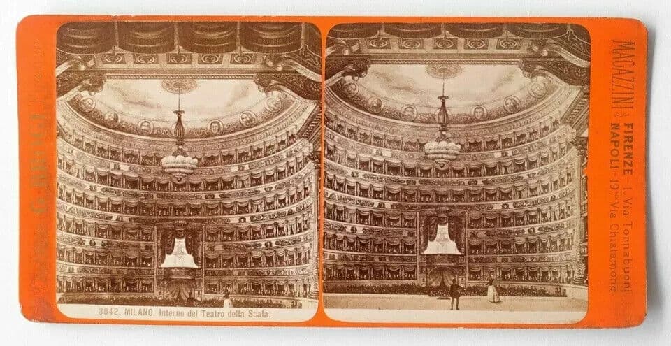 Vintage Stereoview G.BROGI Milano interno del teatro della scala, Italy c. 1880 image 2