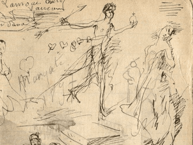 Antique Ink Drawing Original People, Multiples Sketches image 2