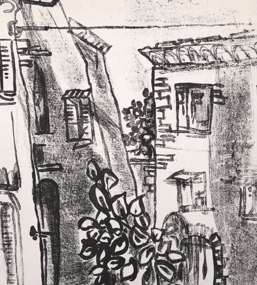Antique Etching Original Landscape, House, Cityview, Flowers, Building image 6