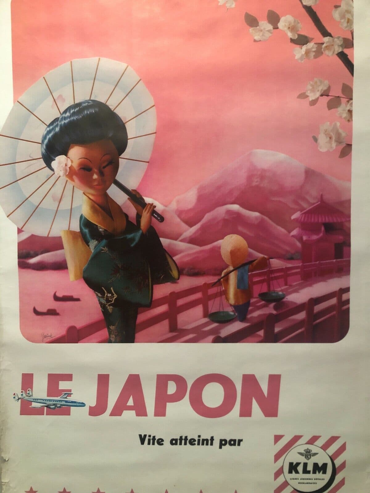 Vintage Poster Japan by KLM LEESINK Travel Advertising circa 1950 Asian Art image 1
