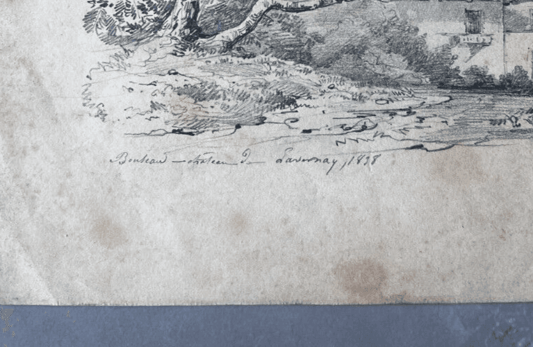 Antique Pencil Drawing 19th century Original Landscape Château de Santenay 1838 image 4