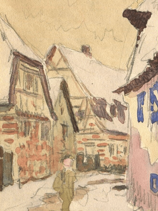 Antique Original Drawing Mountain Village Landscape Artwork image 4