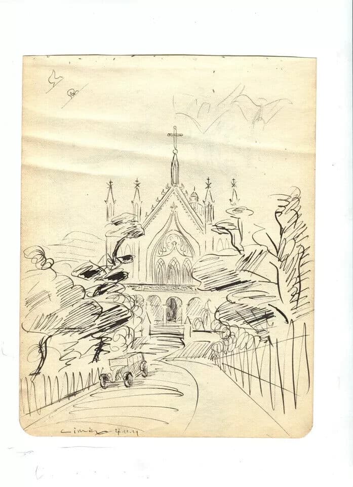 Vintage Ink Original Drawing Landscape, Limier, Cassis, Houses c. 1929 image 6