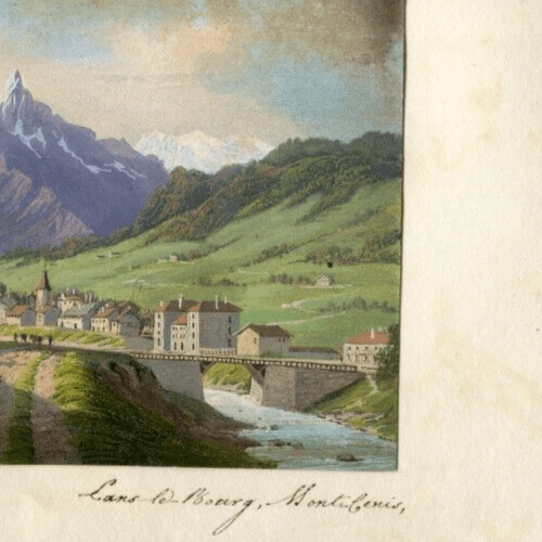 Antique Drawing 19th century Mountain Landscape Mont-Denis Village Lans-le-Bourg image 3