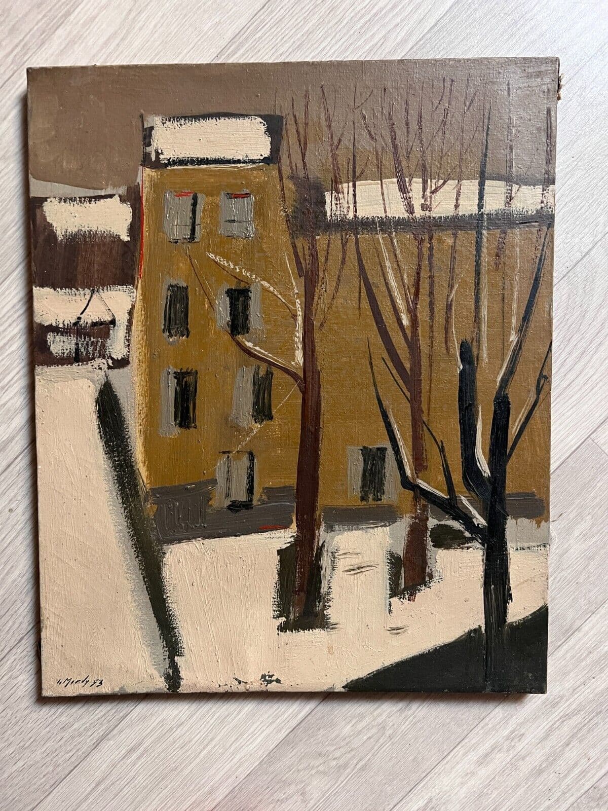 Antique Original Painting Cityview, Street, House, Tree, Landscape signed image 4