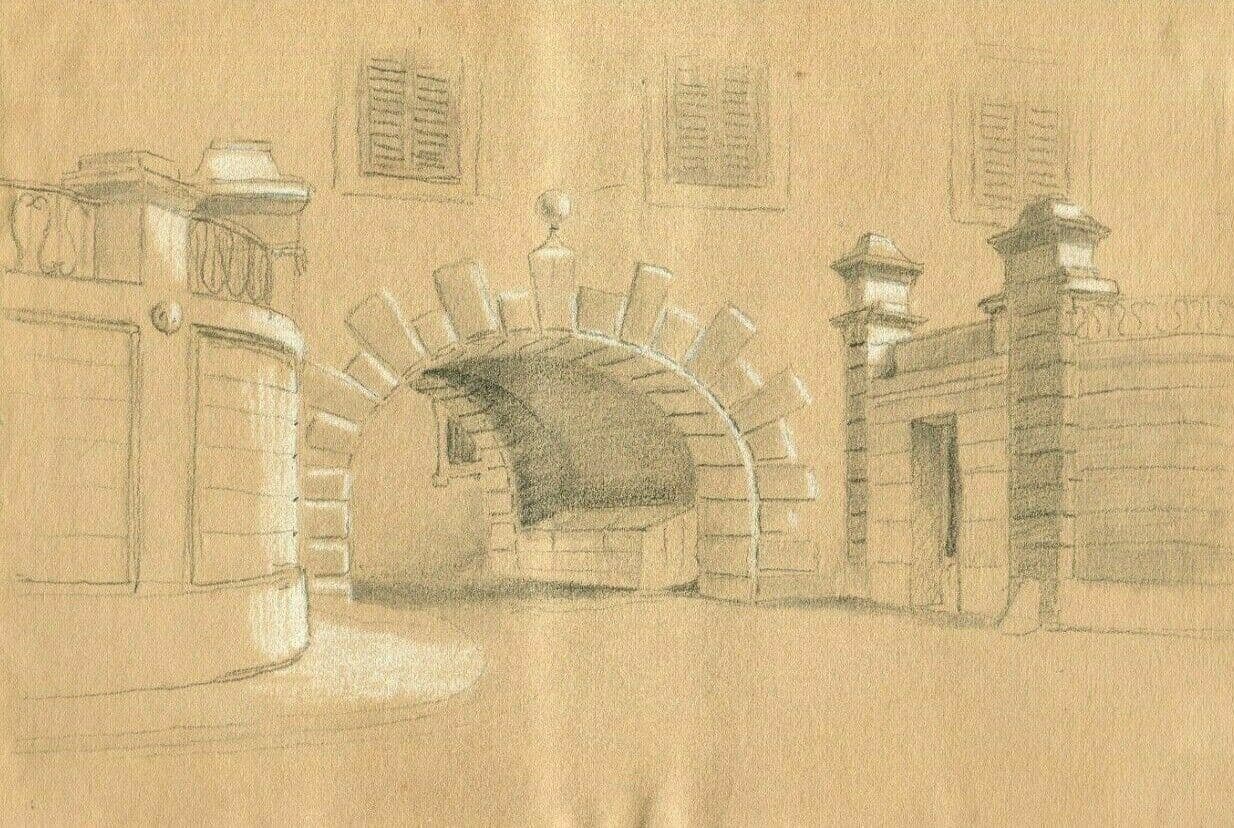 Antique Pencil Original Drawing Landscape Covent Fribourg 1888 Artwork image 1