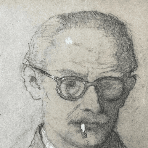 Original Antique Pencil Drawing Man Portrait Smocking signed Artwork image 3
