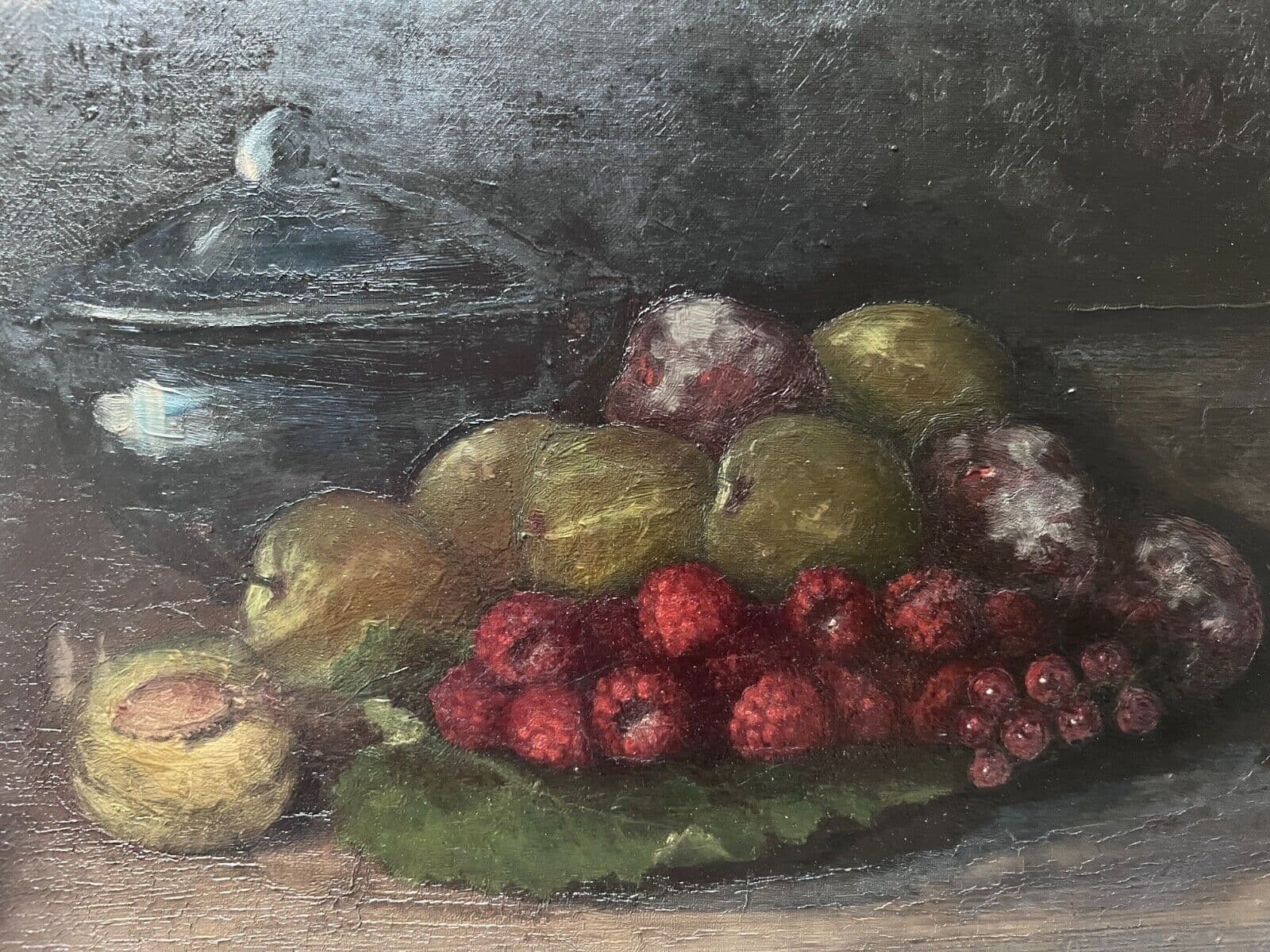 Painting Still Life Fruits Apples and Raspberries