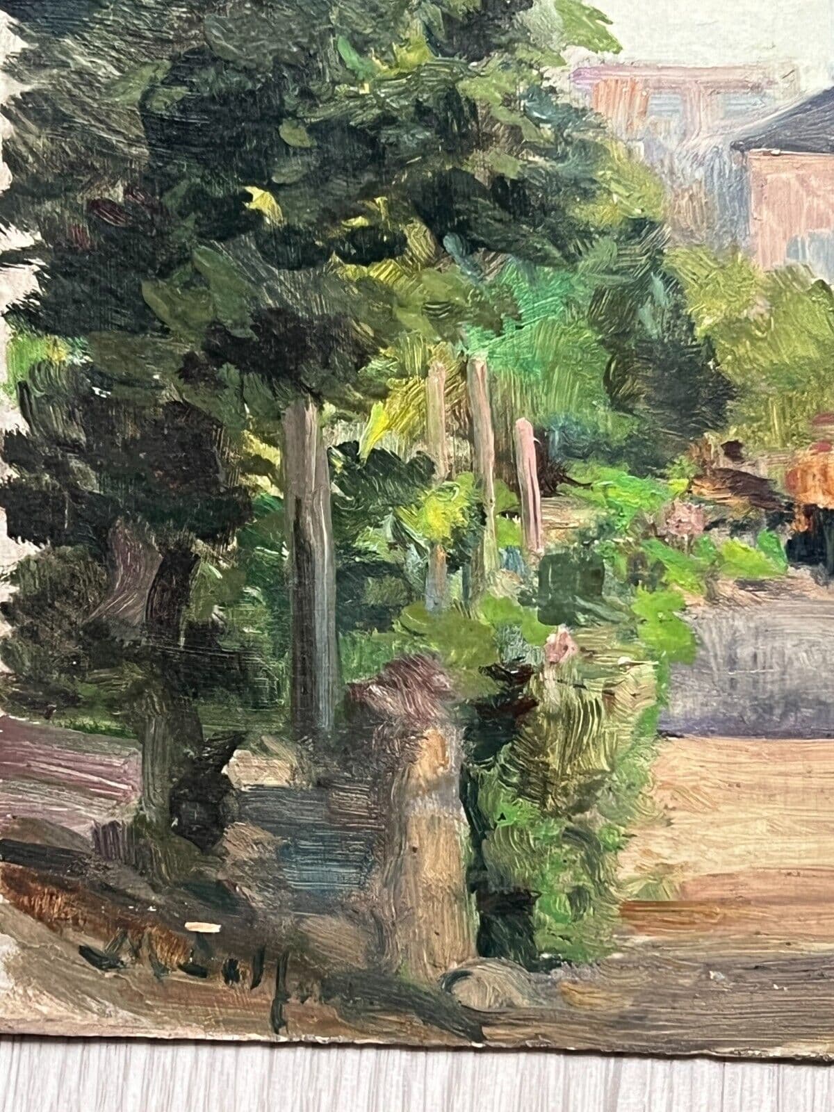 Antique Original Painting Landscape, Village, Trees, Forest signed image 5