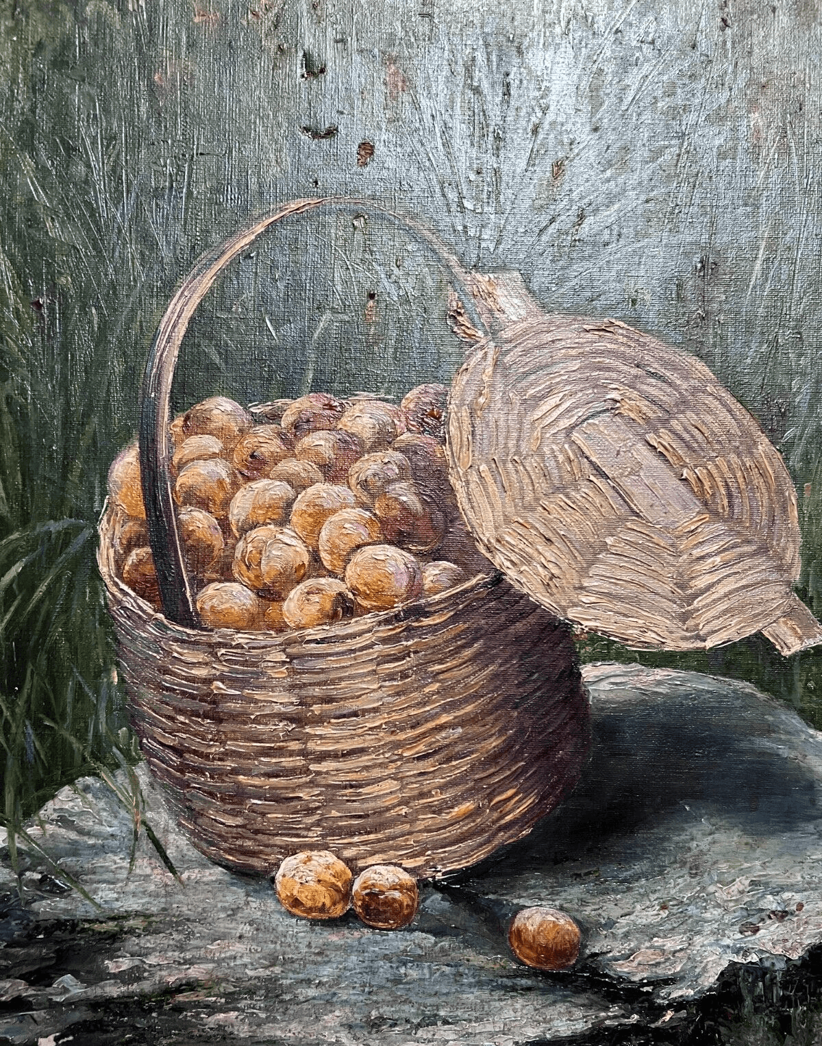 Antique Original Painting 19th century, Still Life, Fruits, Bucker, Abricots image 1