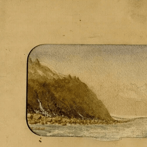 Antique Drawing Landscape 19 century Finsteraar Glacier Mountain Original signed image 2