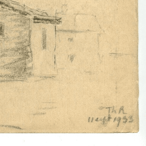 Vintage Pencil Signed Drawing Church, Monastery, Landscape, Architecture 1933 image 6