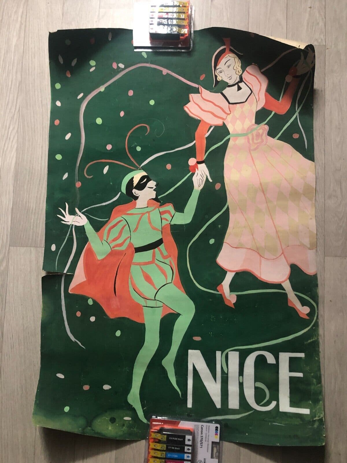 Vintage Gouache Antique Drawing Poster Project Carnaval de Nice, Festival image 3