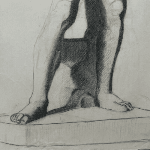 Antique Original Drawing Man, Portrait, Academic, Nude, Stick image 5