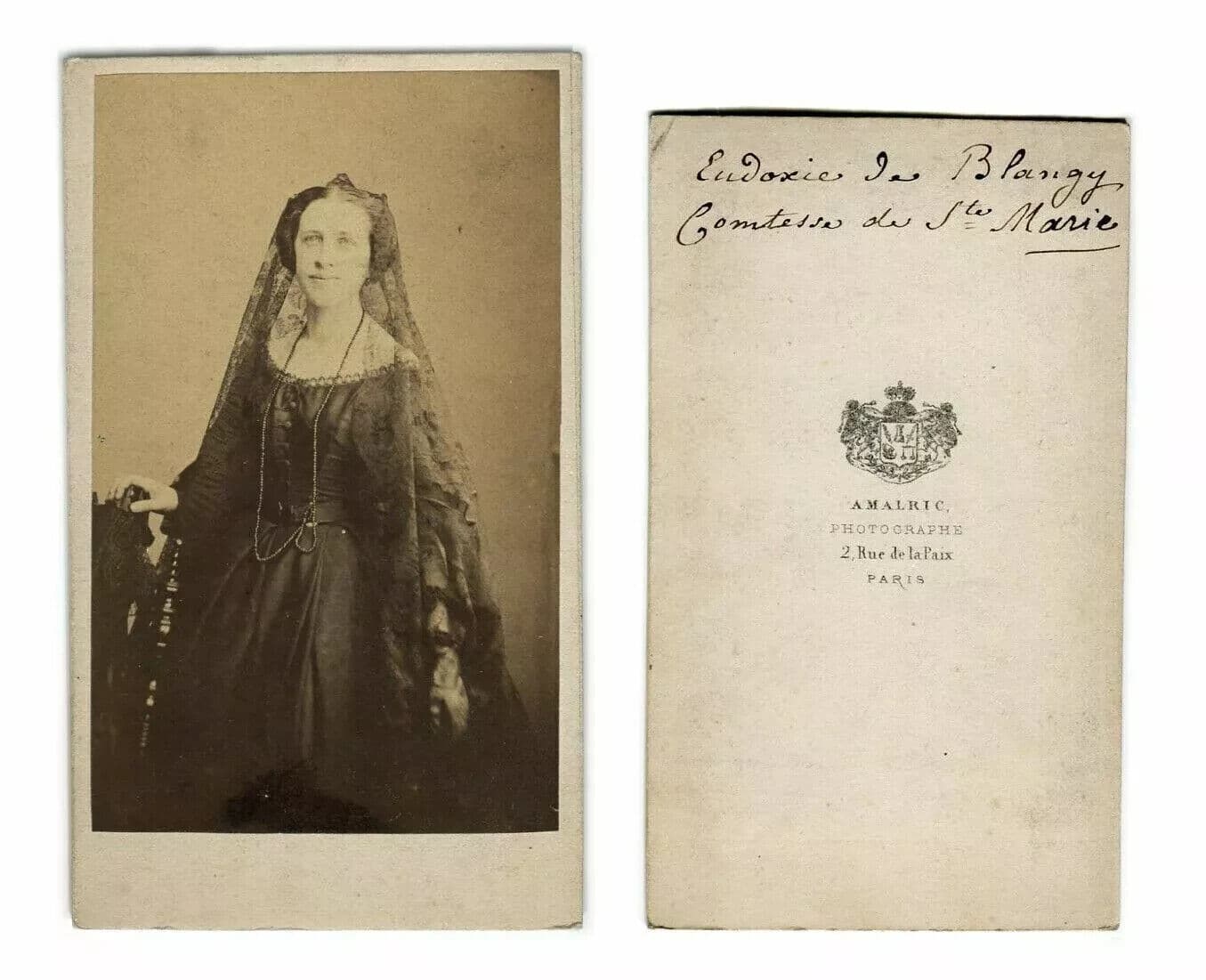 CDV Vintage Photographs AMALRIC - Comtesse de Sainte Marie  c. 1860 image 3