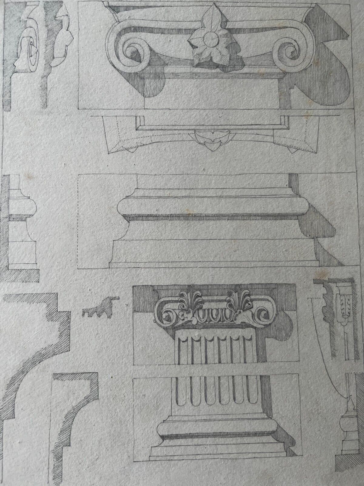 Drawing 19th century Original Antique Pencil Architecture Columns Artwork image 4