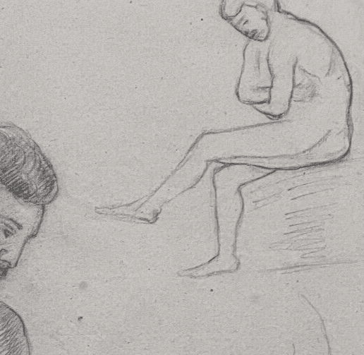 Antique Drawing Charcoal Nude Man Portrait 19th century c 1864 image 3