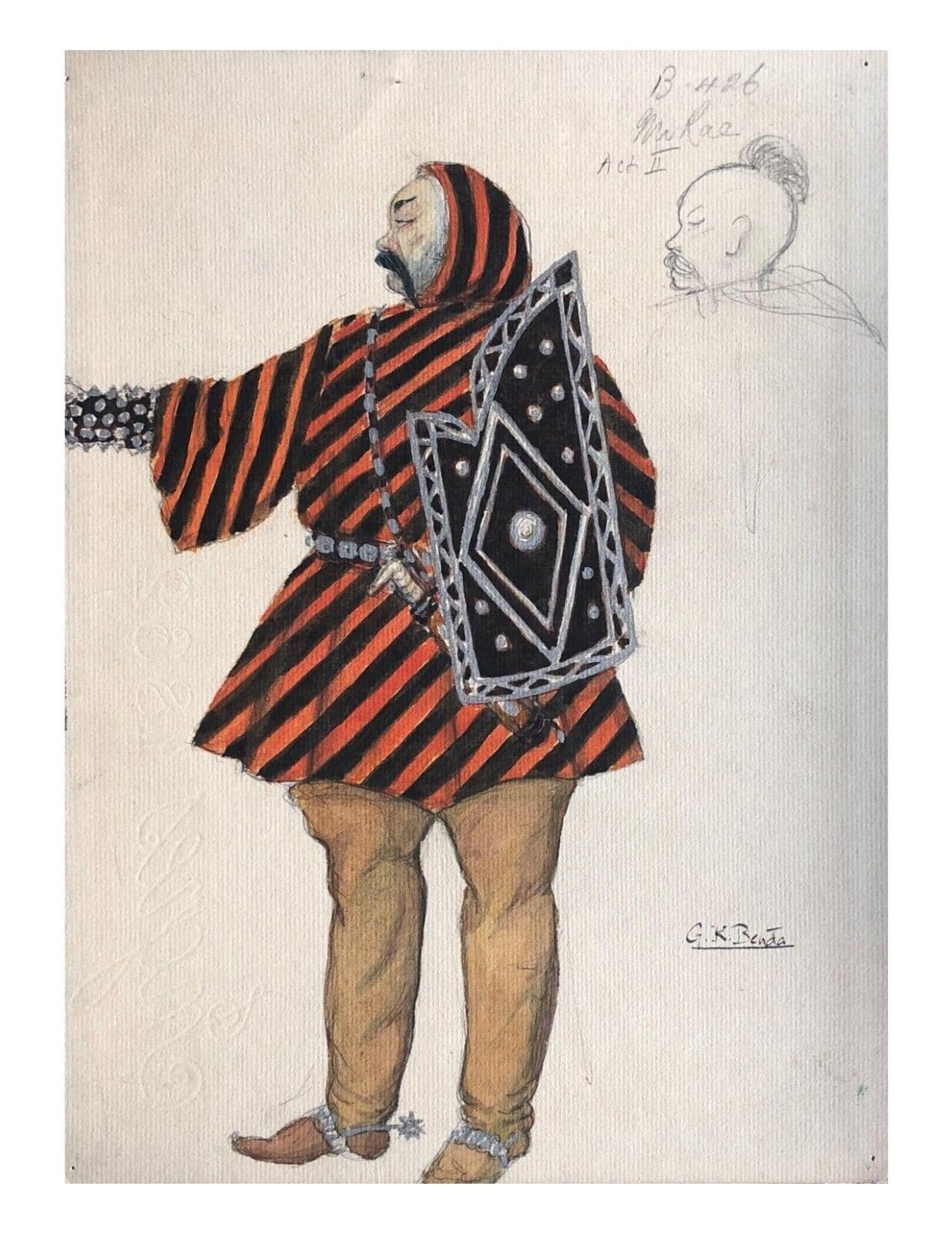 Vintage Drawing Georges Kugel BENDA (XIX-XX) Theater Murae Costumes signed image 5
