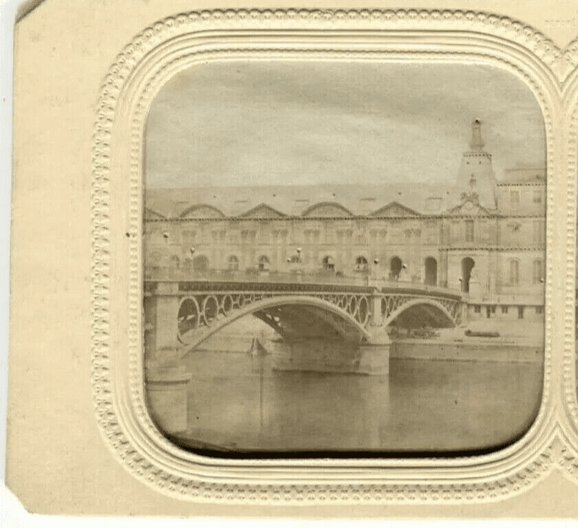 Vintage Stereoview Day/Night - Carrousel Bridge, Paris illuminé Albumen c. 1870 image 2