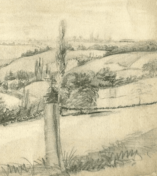 Antique Pencil Drawing Original Landscape Lignon, Geneva 1870 Artwork image 4