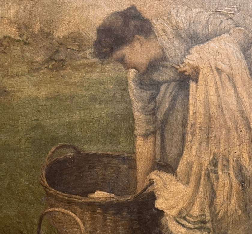 Antique Painting Original Woman, Laundry, Portrait, Working Life signed 1890 image 1