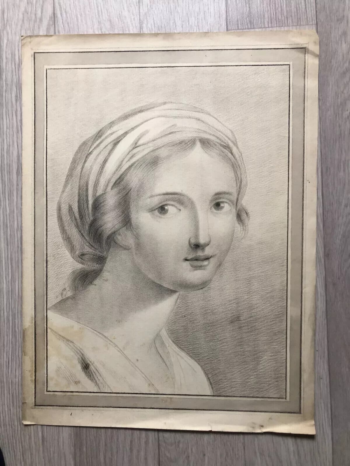 Original Antique Pencil 19th century Drawing Woman Portrait image 2