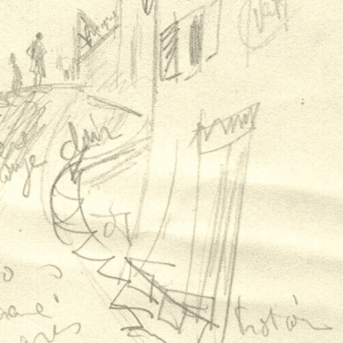 Vintage Pencil Original Drawing Cityview and Figures Sketch c. 1910 image 5