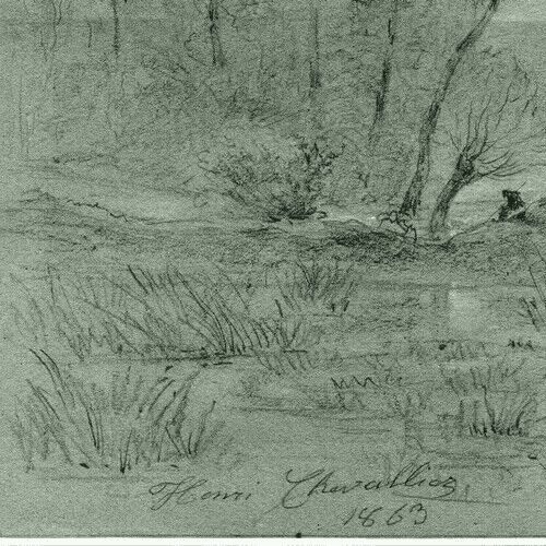 Antique Drawing Pencil signed Henri CHEVALLIER (1808-1893) Landscape, Trees 1863 image 3