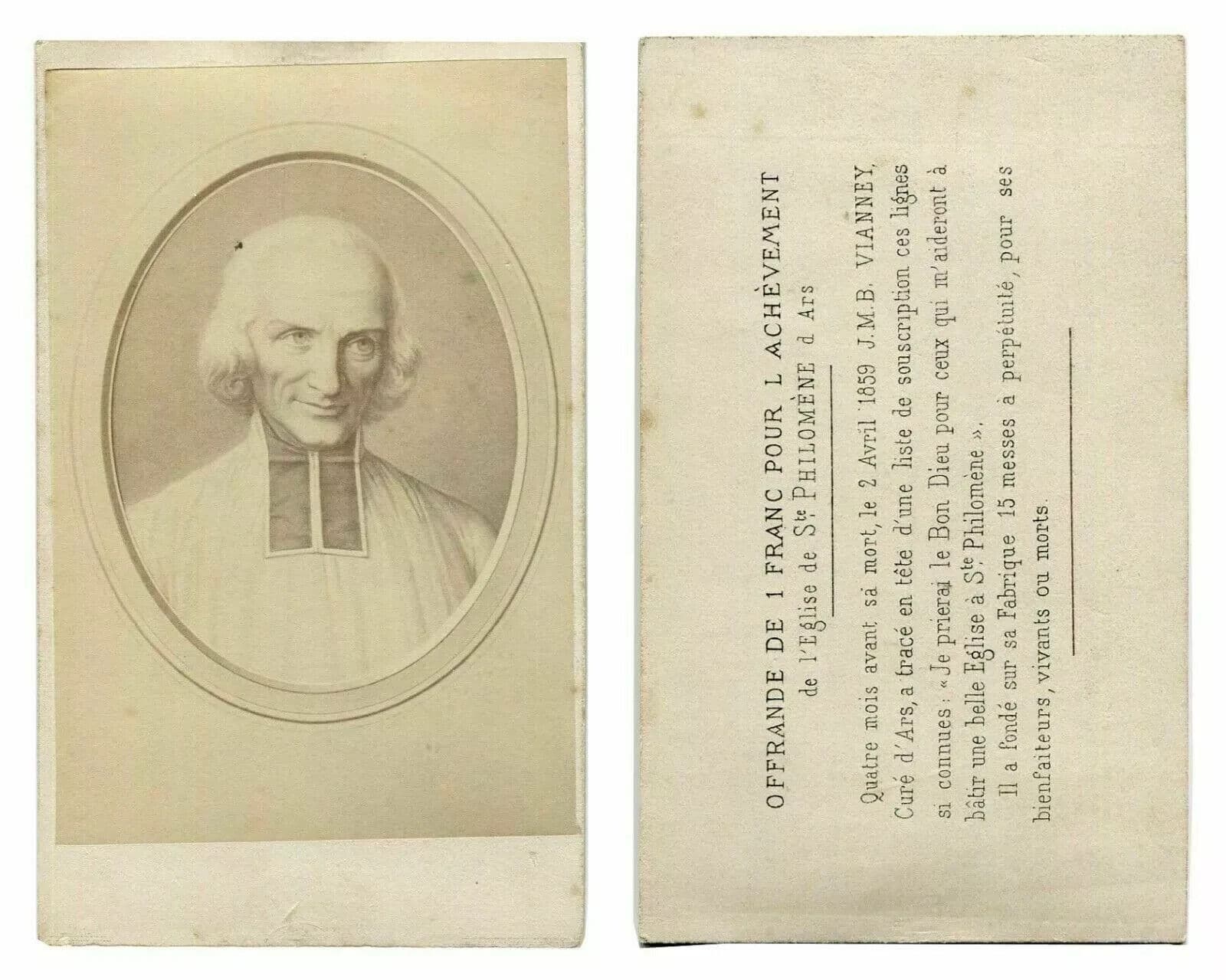 CDV Vintage Photograph J.M.B VIANNEY Ars Priest - Albumen c 1870 image 3