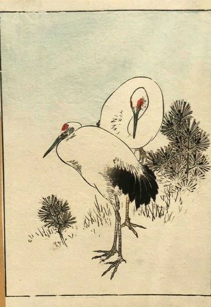 Japanese Antique Birds Woodprint c. 1830 Asian Art Print Ukiyo-e Asian image 1