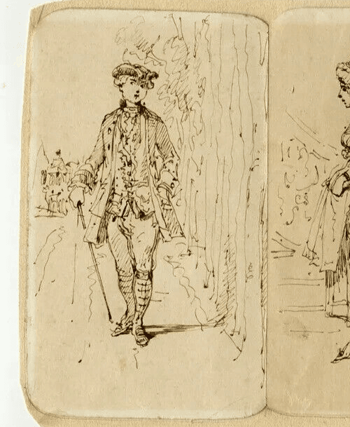 Antique Ink Original Drawing 19th century Portrait Man and Woman image 2
