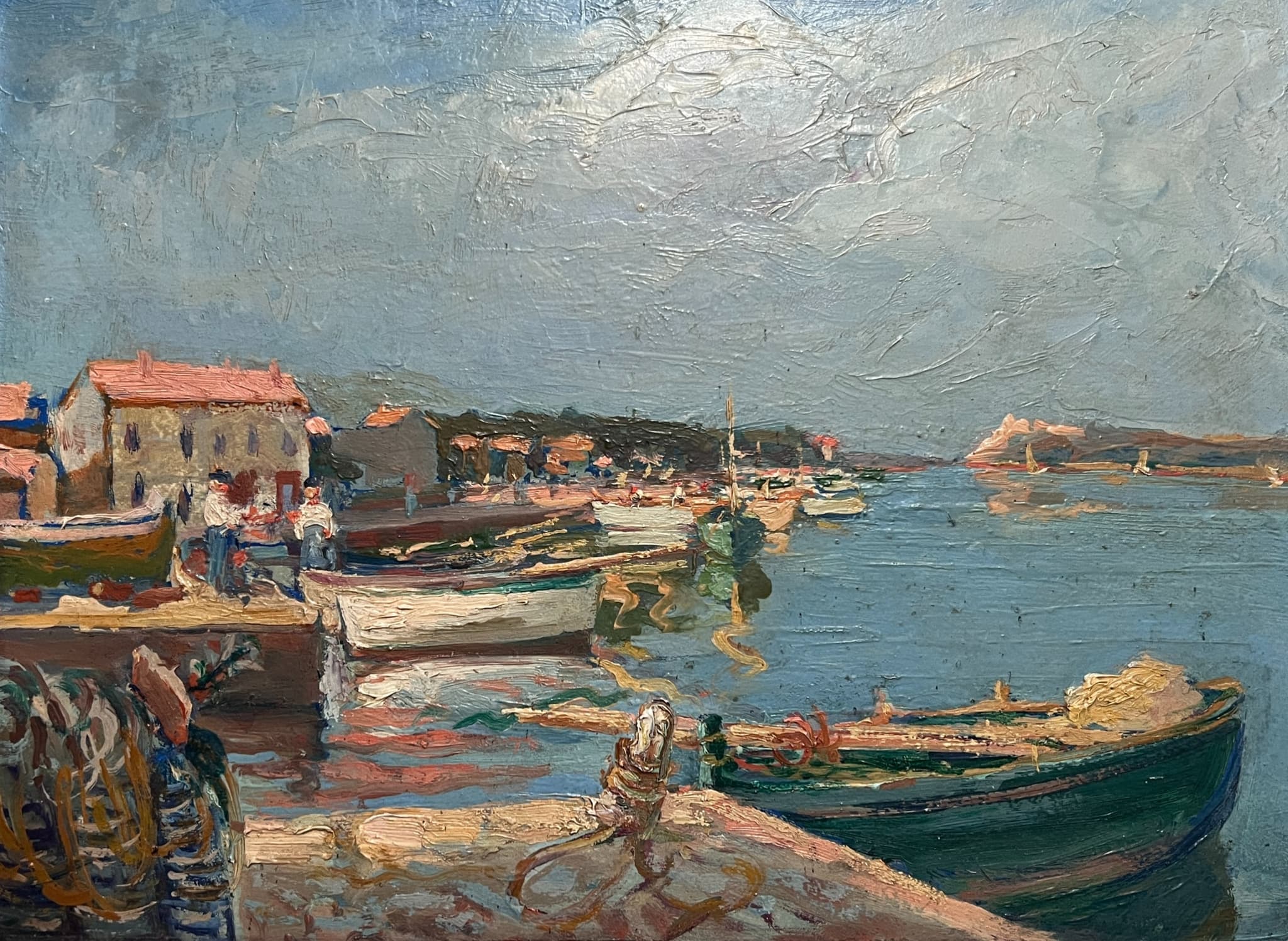 Painting Maritime Landscape with People and Boats image 1