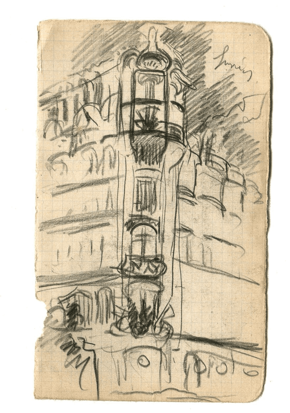 Antique Pencil Drawing Original Architecture, Building, Landscape Architectural image 6